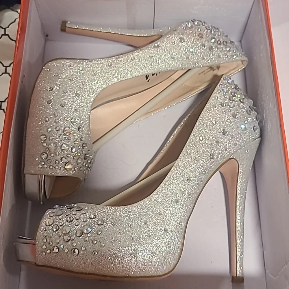Platform Silver Rhinestone Pumps - Picture 2 of 3